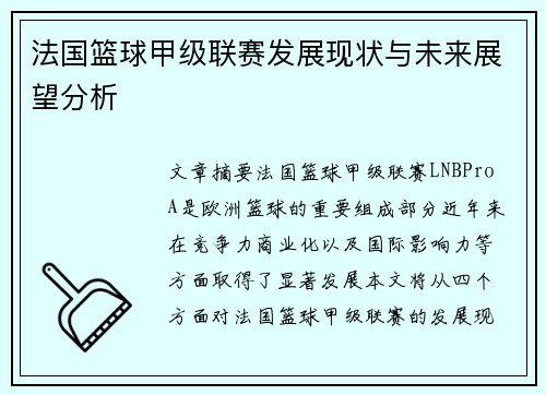 法国篮球甲级联赛发展现状与未来展望分析
